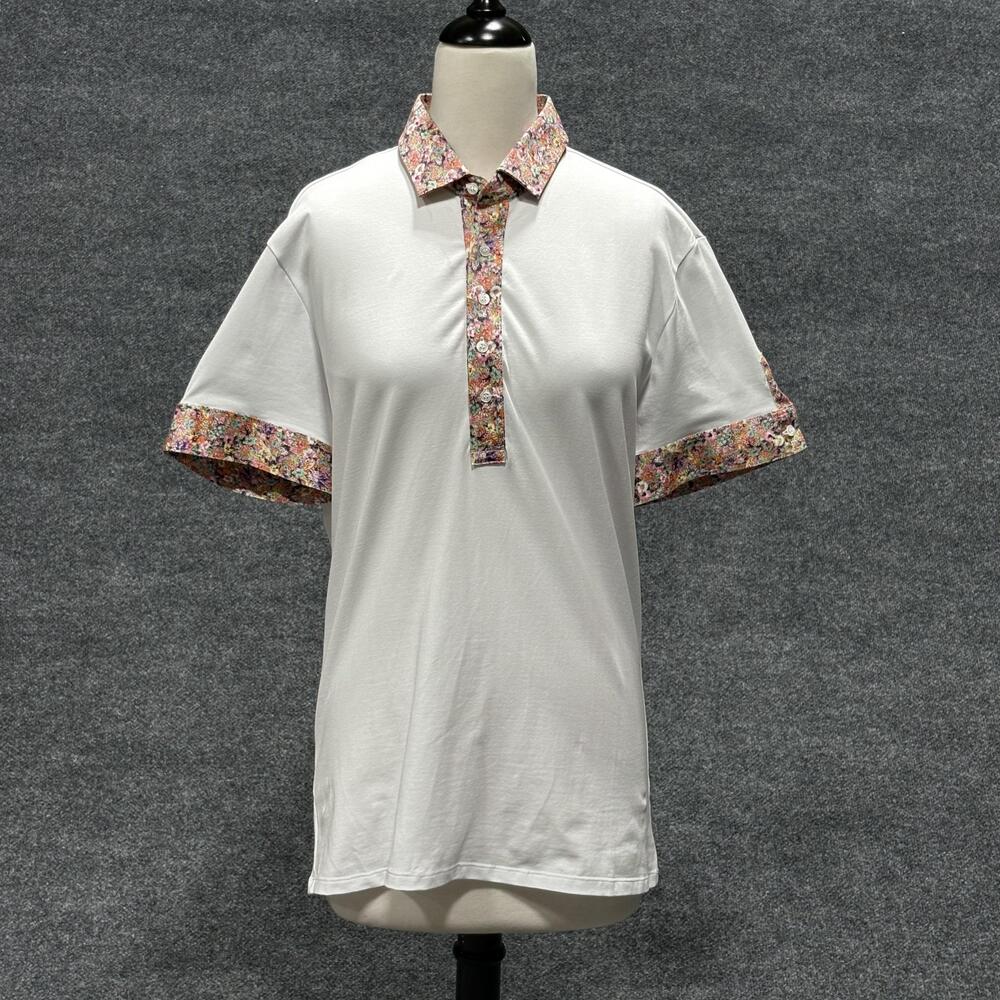 Naracamicie Shirt Womens XL White Floral Collar Polo Made In Italy Short Sleeve
